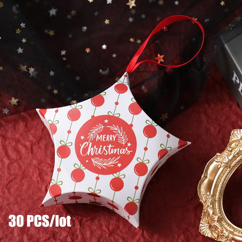 Jul femuddig stjärna godislåda julförpackningspåse jultillbehör barn födelsedagsfavoriter låda förpackning papperspåsar: 30 st julkulor