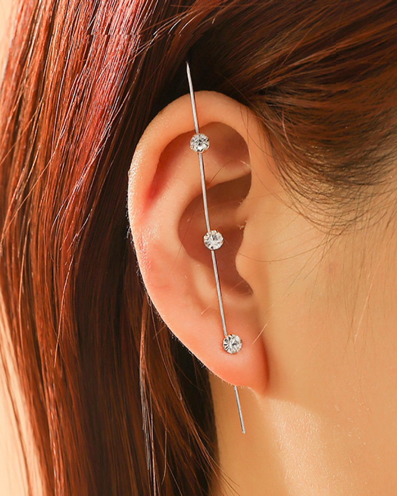 Nuevos pendientes de gancho sobre orugas con aguja para oreja para mujer, pendientes de perforación de circonio con incrustaciones de cobre Diagonal de aurícula envolvente/1 ud.: Color amarillo claro