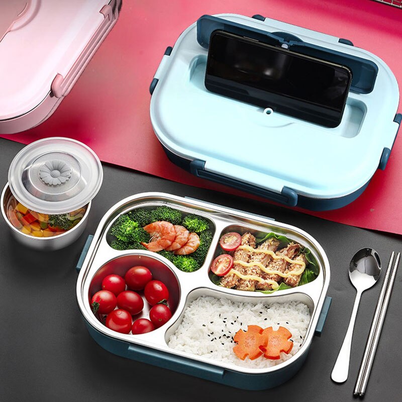 Lunch Box With Compartments Stainless Steel Insulated Tableware Bento Food Container Storage Meal Tray Lunchbox Thermos
