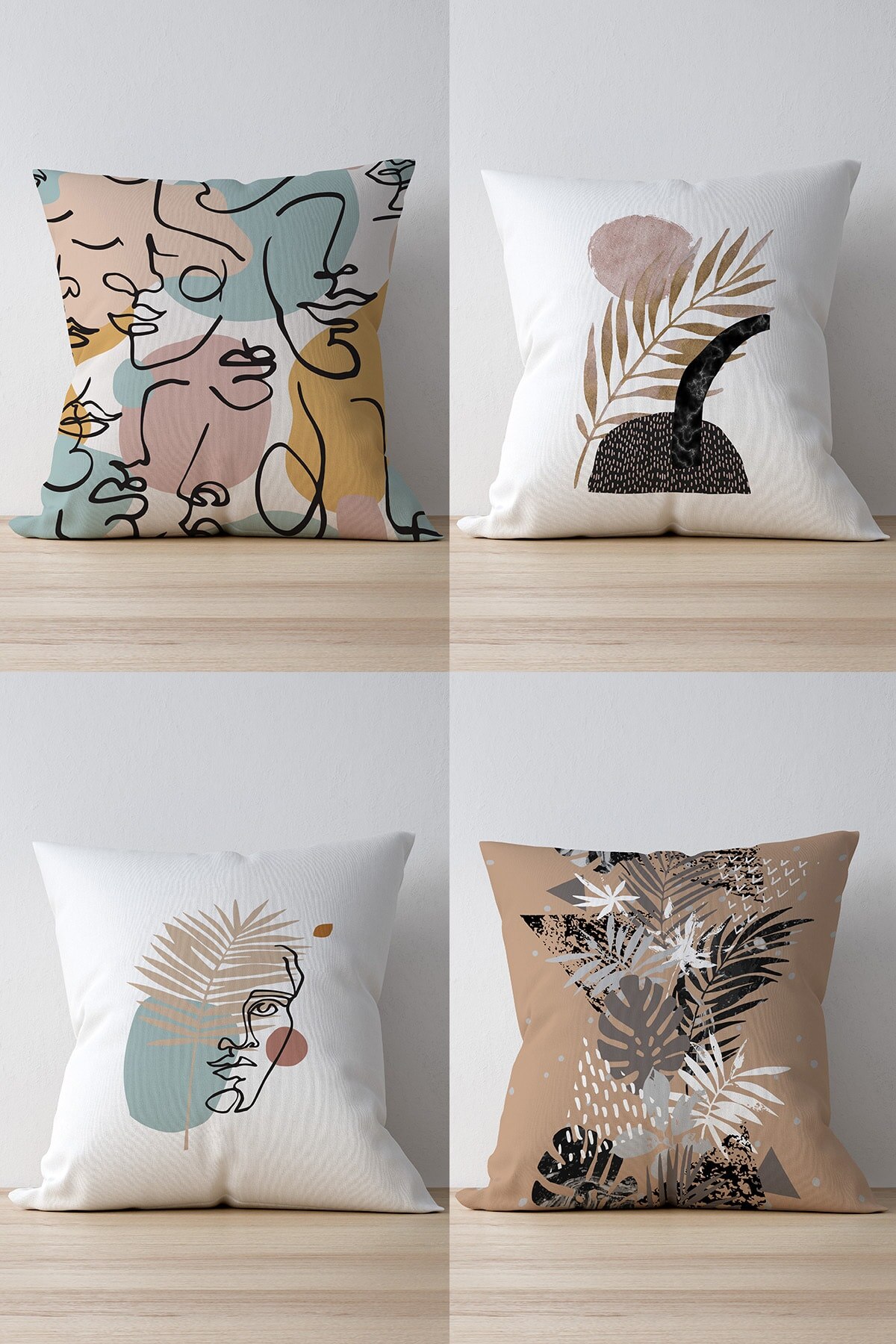 Double Side Printed Portrait Pattern 4'lü Pillow decorate Case