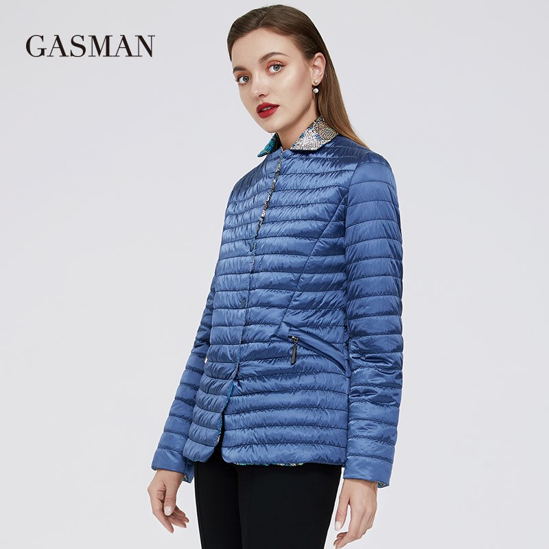 GASMAN-chaquetas cortas ajustadas de algodón liso para mujer, parka con cremallera y capucha, abrigos de plumas informales para Otoño e Invierno