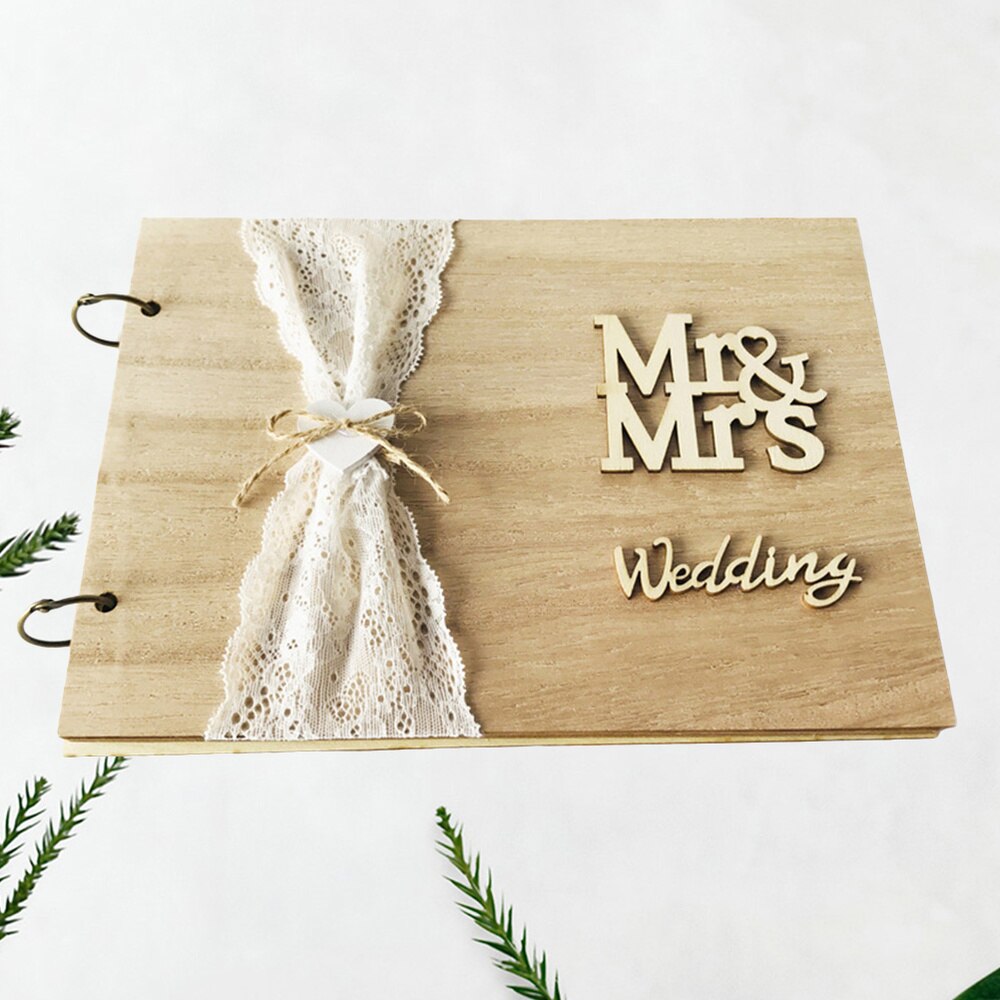 1Pc 30 Pages Retro Wooden Guest Book DIY Guest Sign-in Book Message Book Guestbook for Engagement Wedding Ceremony