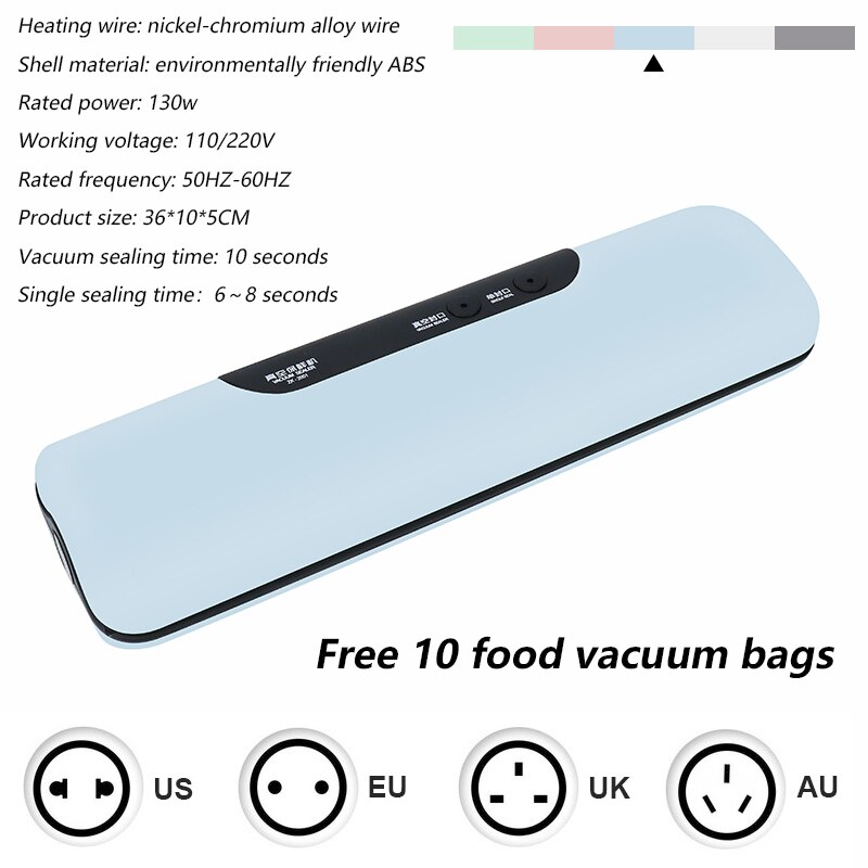 Küche Vakuum Versiegelung Maschine Lebensmittel Schoner 110V 220V Elektrische Hause Xaomi Vakuum Lebensmittel Sealer Einschließlich 10 stücke Lagerung taschen: 03 / US