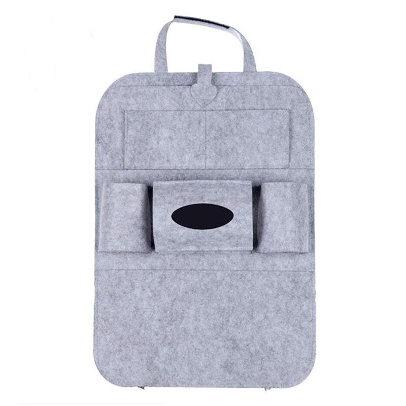 1pc Universal Car Back Seat Storage Bag Organizer Trunk Elastic Felt Storage Bag 6 Pockets Organizer Hanging Car Accessories: gray