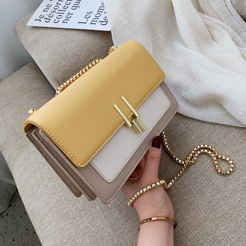 Contraste couleur cuir sacs à bandoulière pour femmes voyage sac à main Simple épaule sac de messager dames sac à bandoulière: Jaune