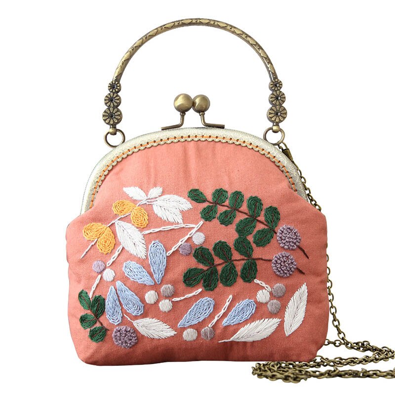 3D DIY Ribbon Embroidery Bag Set, Needlework Kits Cross Stitch Chain Bag with Hoop,Handmade Swing Purse Wallet: 9