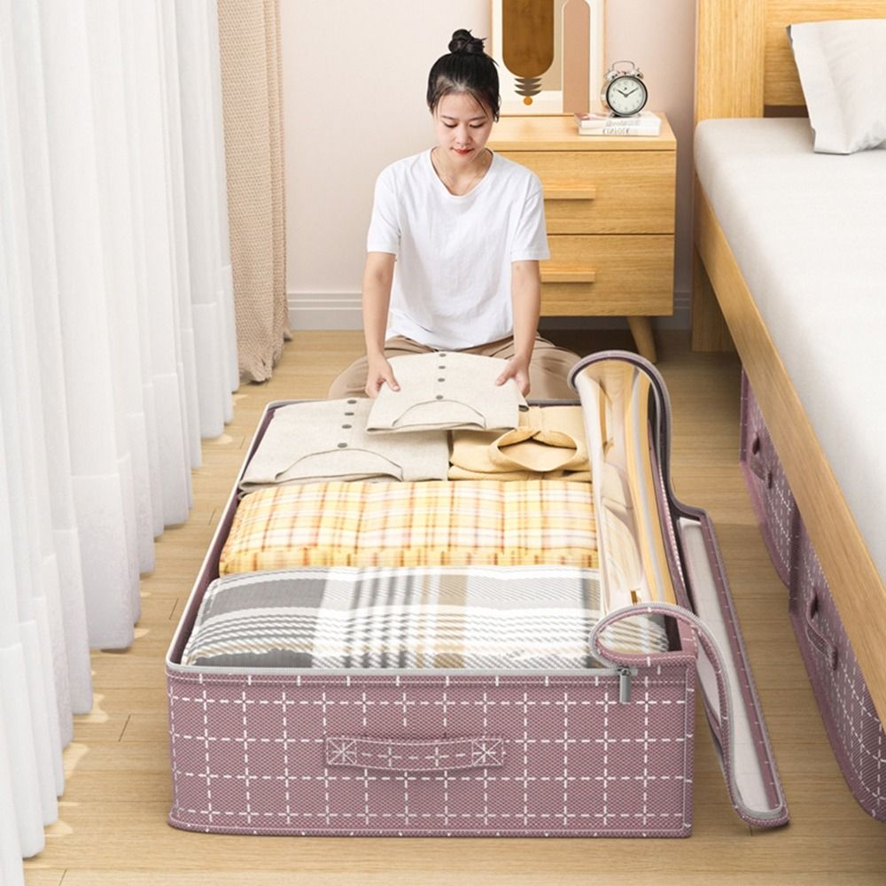 Non-Woven Fabric Under Bed Storage Bag Dual Zipper Large Capacity Clothing Blanket Storage Bag Moisture-Proof Clear Window