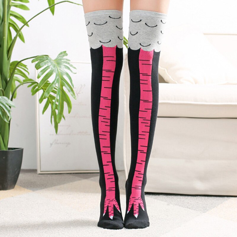 Vrouwen gek grappig kippenpootje klak nieuwigheid knie hoge sokken ademend fitness  h9