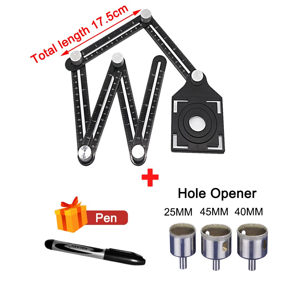 Règle d'Angle en Alliage d'Aluminium à 6 Plis, Accessoire de Mesure, Gabarit de Moule Perforé, Outil de Localisation, Guide de Perçage, Trou de Carrelage: 6-Fold Set