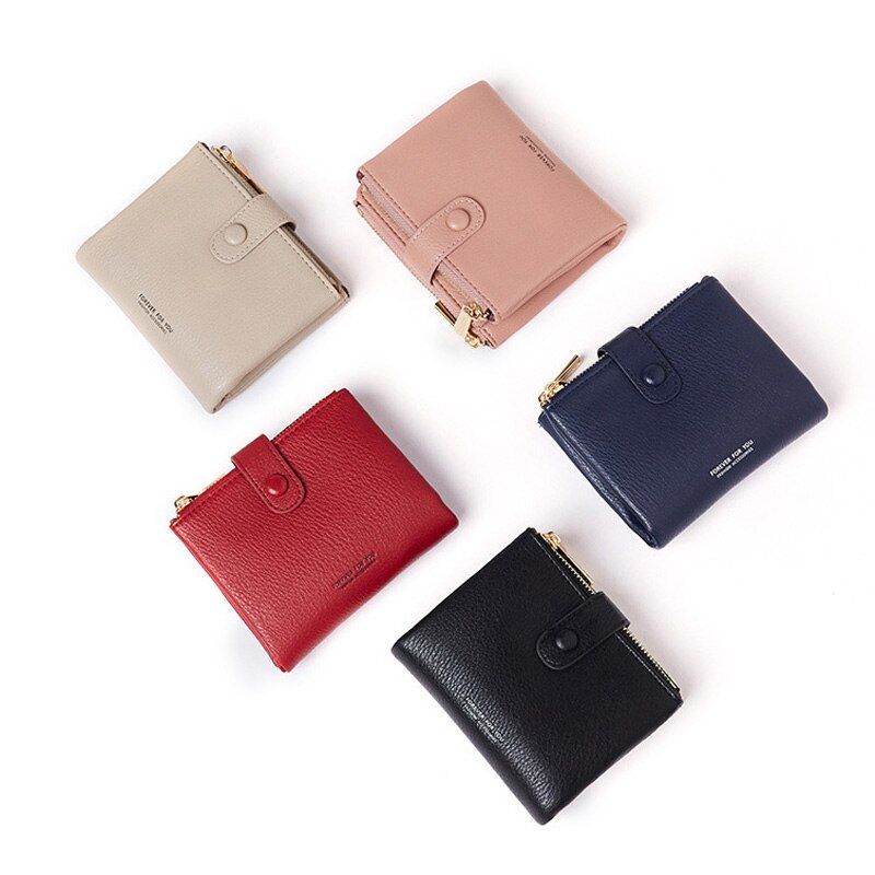 YIZHONG-portefeuille en cuir femme à Double fermeture éclair, porte-monnaie de luxe, court, multi-cartes, petit miroir, pochette