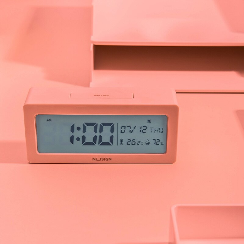 Deli newsey NS 881 electronic alarm clock student intelligent alarm clock multifunctional temperature and humidity meter: Pink