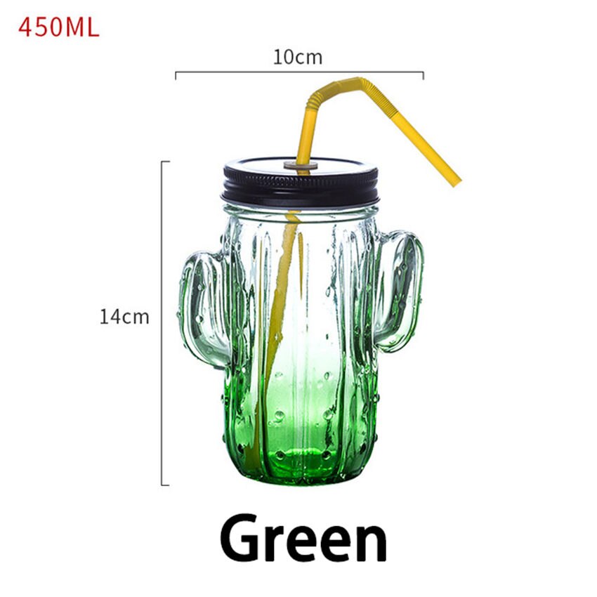 Kaktus glas kopp monolager juice kopp mjölk frukost kopp ta med lock frukt juice vatten kall dryck kopp med halm fest: Grön