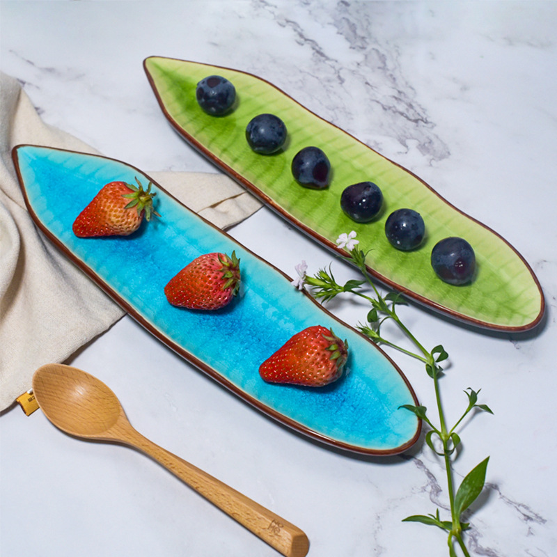 Japanese-style Painted Ceramic Plate Tableware Japanese Restaurant Sushi Snack Bar Leaf Crafts Dinner Plate Flatware Set