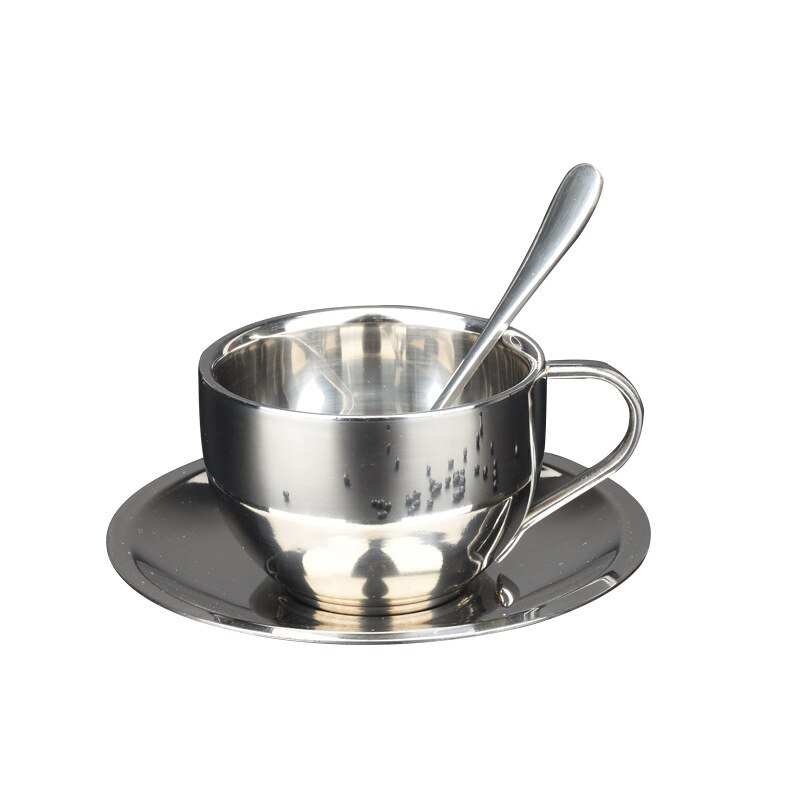 Nordic style stainless steel silver coffee cup set saucer 200ml porcelain coffee cup set tea milk drinking utensils