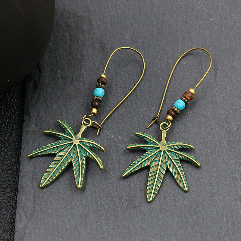 Pendientes colgantes con gancho para la oreja grande bohemio Vintage para mujer, aretes bohemios redondos huecos con forma de hoja geométrica étnica, joyería antigua: PALLADIUM