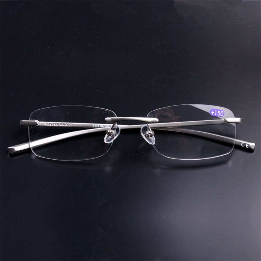 Uvlaik herre kvinder aluminium metal kantløse læsebriller klare spejl beskyttelsesbriller mand forretning rammeløse læse briller