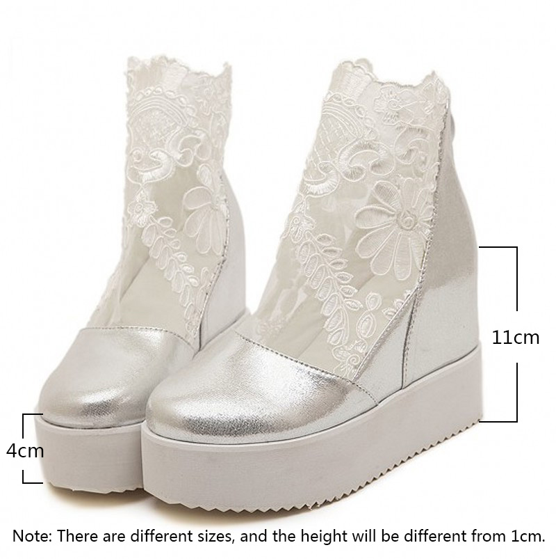 Söta spets romerska skor kvinnor kilklackar vita platform pumps höga klackar zapatos plataforma mujer encaje 34-39