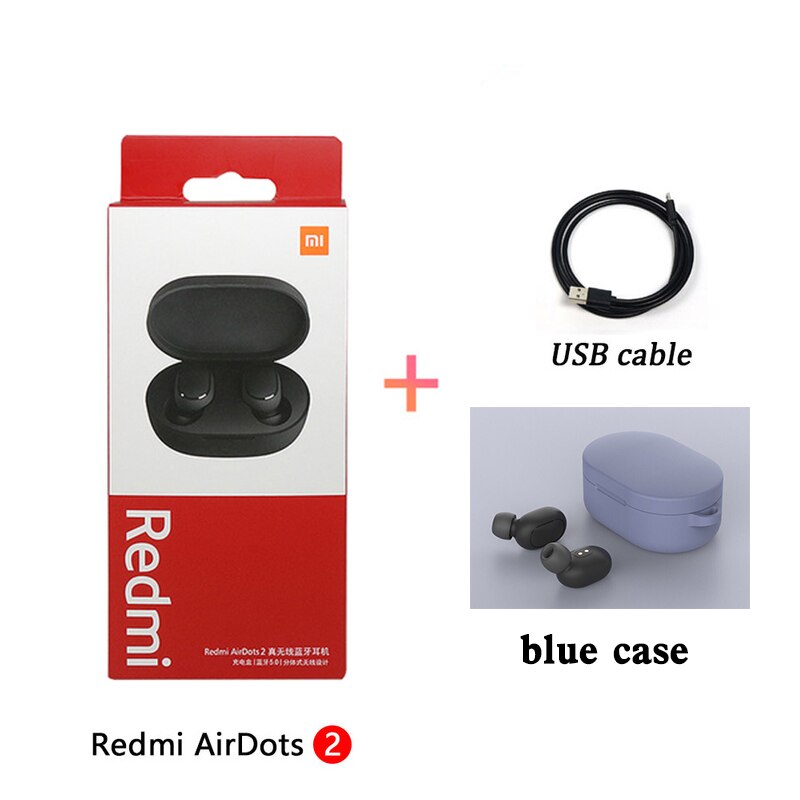 Xiaomi Redmi Airdots 2 Xiaomi Auricolari Pro 2 Tws Trasduttore Auricolare Senza Fili Bluetooth 5.0 Stereo Cuffie di Comandi Vocali Auto Link Con mic: blue case cable