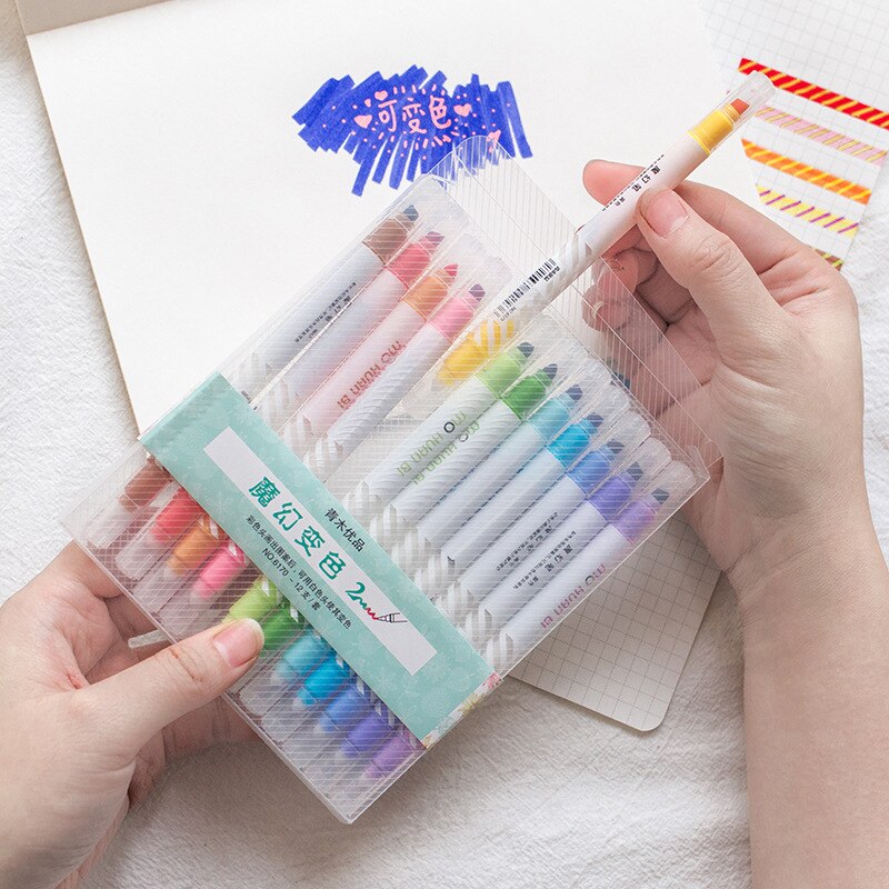 12 Colors/set Color change Highlighter Cute Double Headed Painting Drawing Marker Pen Stationery school supplies: Default Title