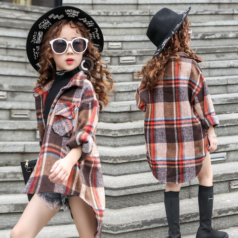 Camicia per ragazze New Autumn Fashion Plaid Kids Girl camicette a maniche lunghe in cotone top Casual per adolescenti abbigliamento per bambini camicie morbide per ragazze