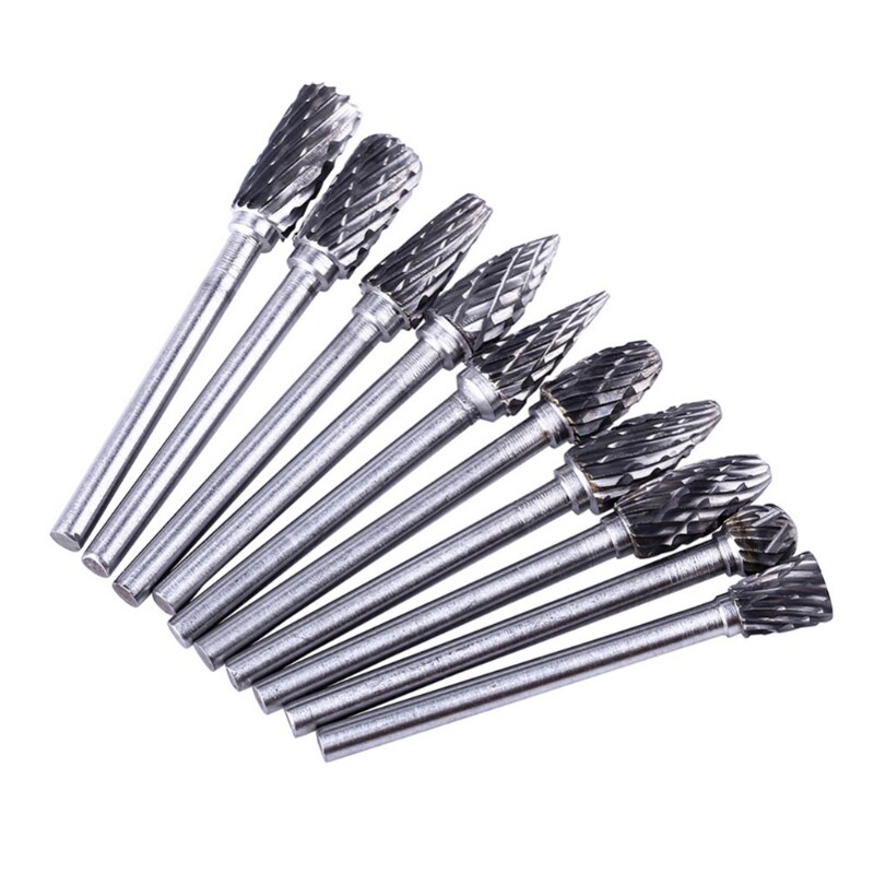 10pcs Cemented Carbide Rotary File 6mm Tungsten Carbide Carving Polishing Drill Bit for Metal Wood Grinding
