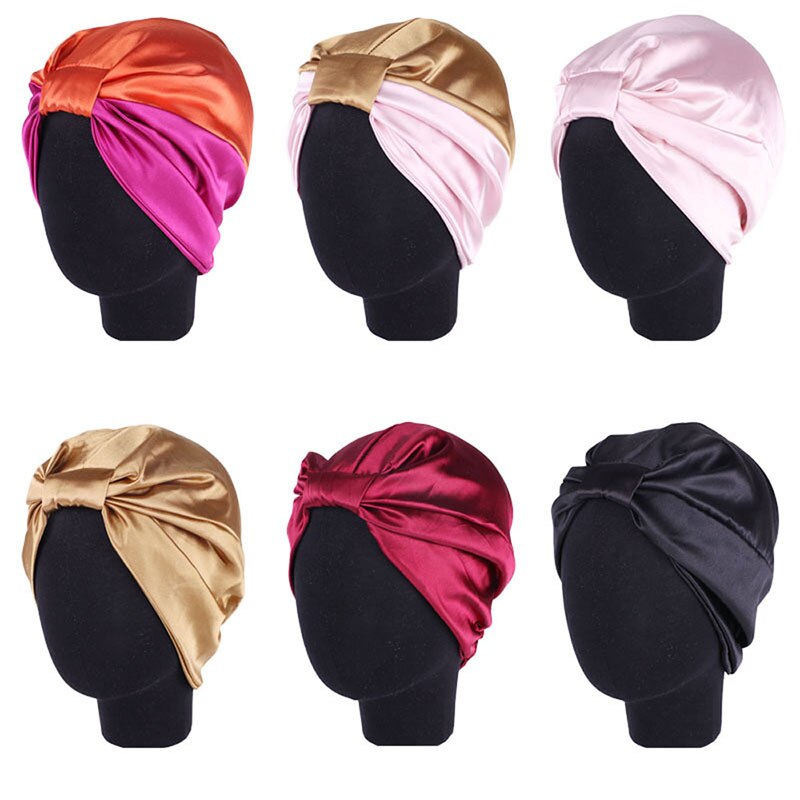 Elastic Double-Layer Stretch Satin Turban Hat Satin Bonnet Salon Bonnet Night Hair Hat For Women Natural Curly Hair Wrap Hat