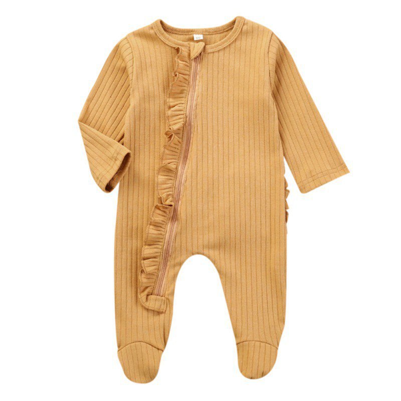 Aankomst Baby Meisje Jongen Kleding Pasgeboren Baby Kostuum Jumpsuit Lange Mouw Rits Zak Voet Pit Strip Klimmen Kleding: K / 6m