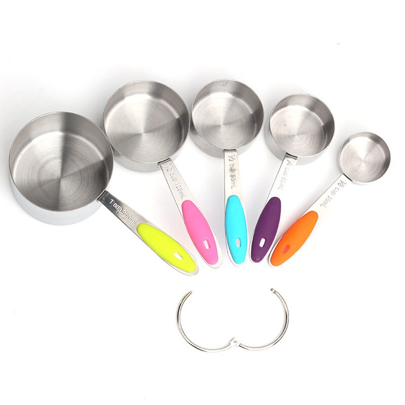 Stainless steel silicone handle measuring cup measuring spoon 10 sets cross border baking tool measuring cup measuring spoon: 5pcs cup