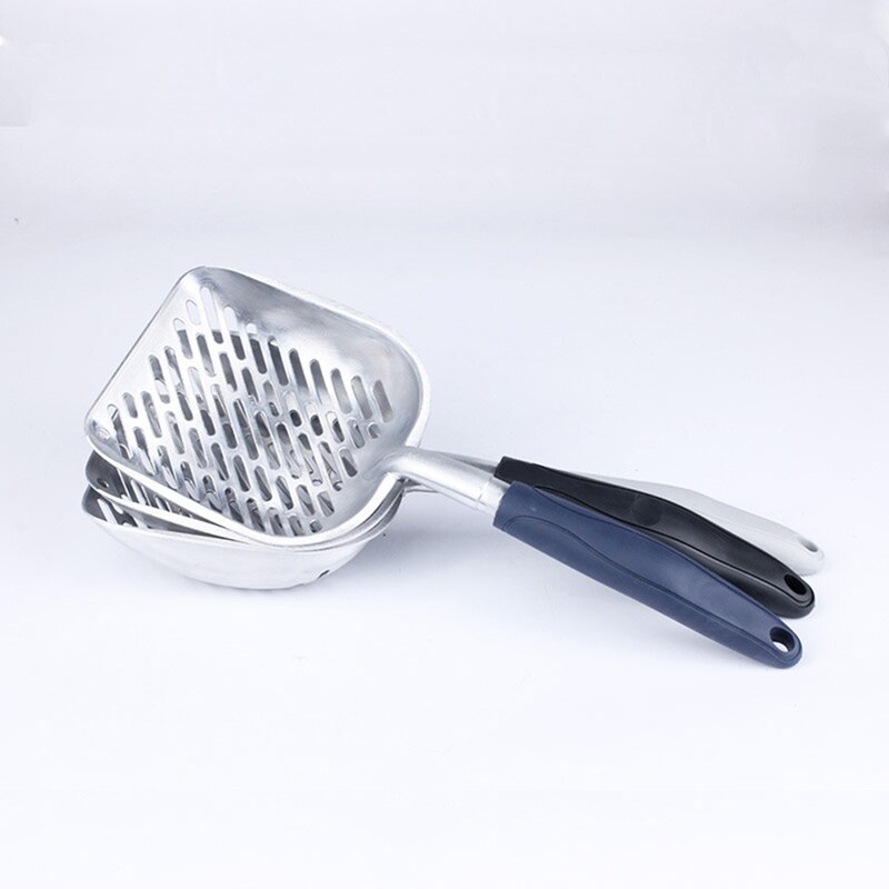 Grande cuillère à litière en métal pour chat, tamis avec pelle profonde et poignée ergonomique, en aluminium résistant