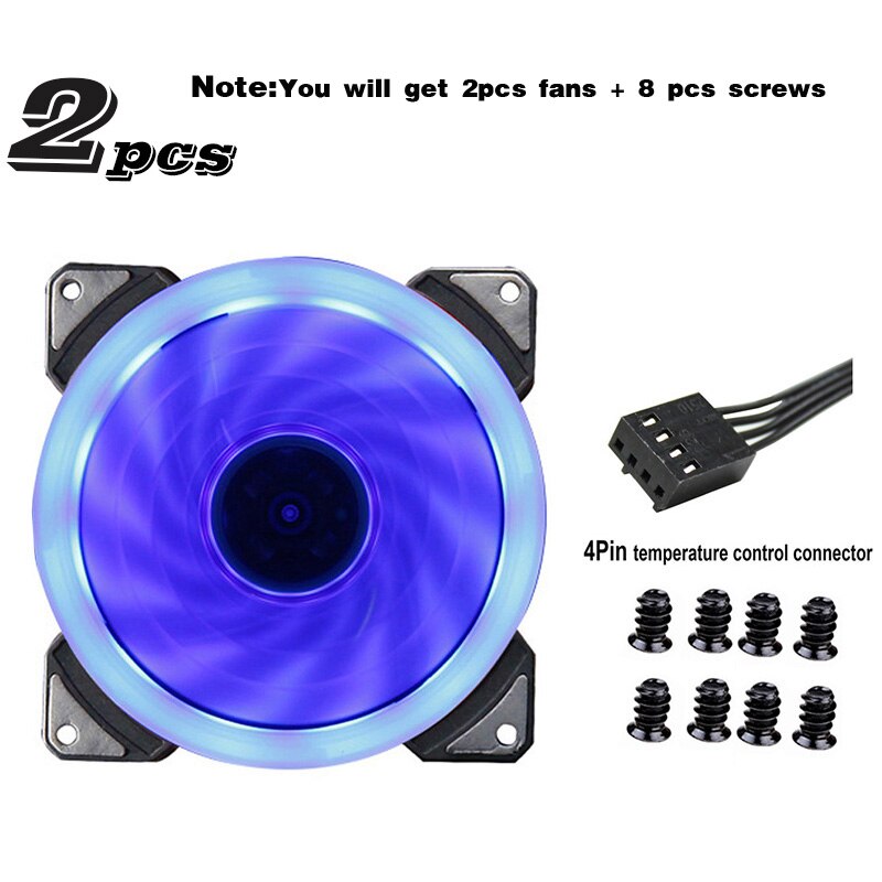 90mm LED Light 4PIN 3PIN PC Desktop Computer Case Cooling Cooler Fan 12V 9225 92x92x25mm GPU CPU Cooler Double Halo Light: 2pcs Blue-4pin