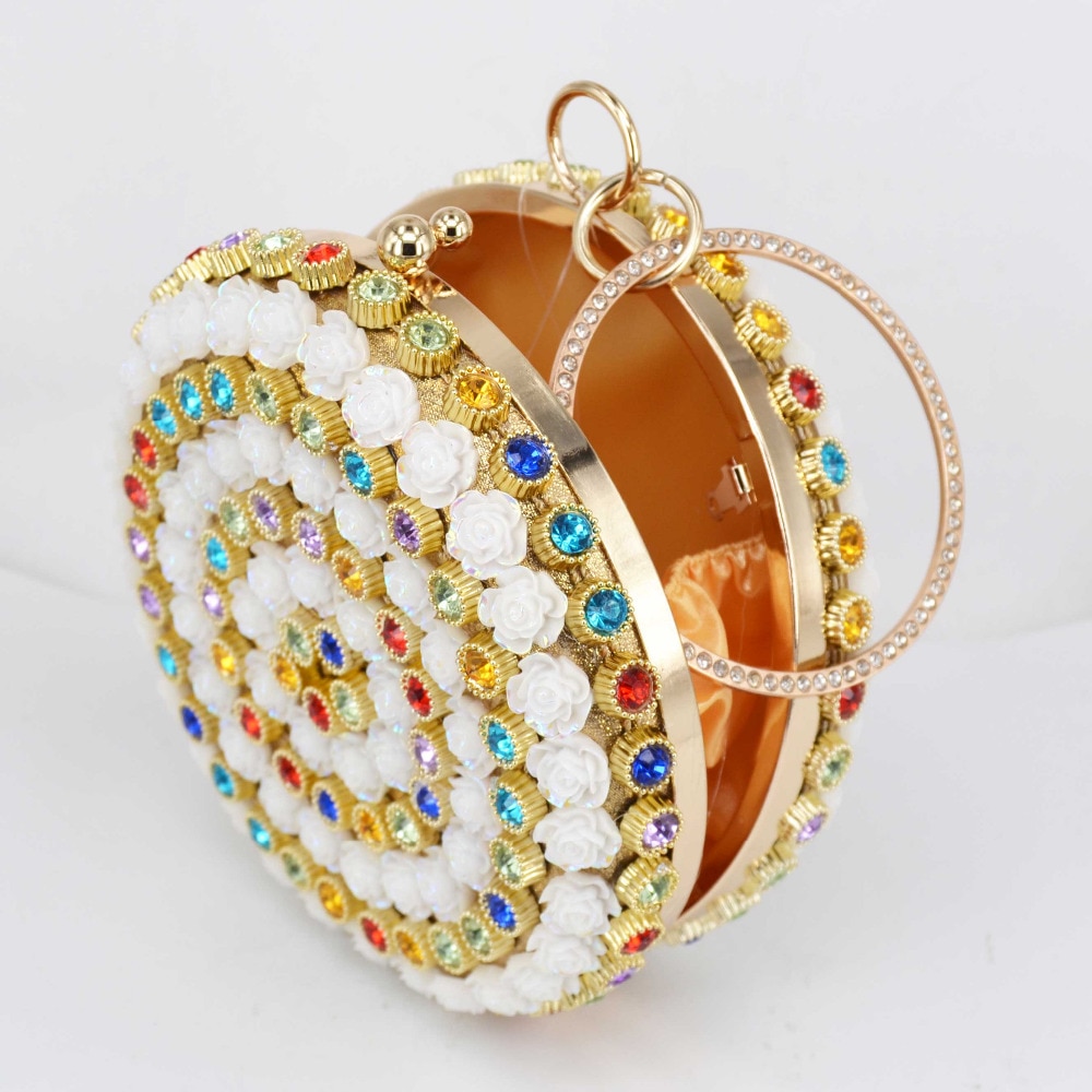 arrivé rond blanc fleur multicolore cristal femmes de mariage sac à main pochette femme bracelets dame sac de soirée