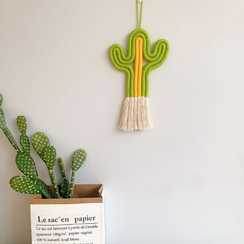 Kaktus hengende dekorasjoner håndlagde veveplanter barnerom vegg hjem ornament