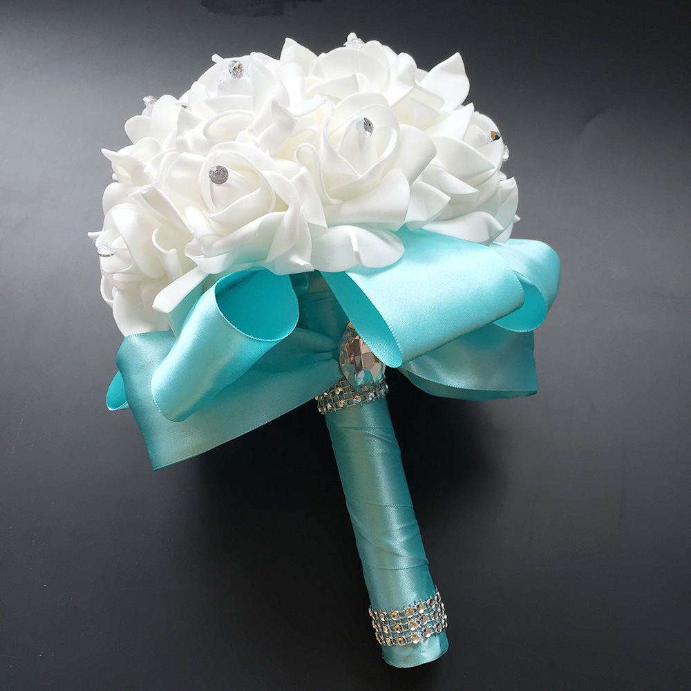 Artificial Wedding Bouquets Hand Made Rose Flower Rhinestone Bridesmaid Bridal Bouquet de mariage wedding accessories: green