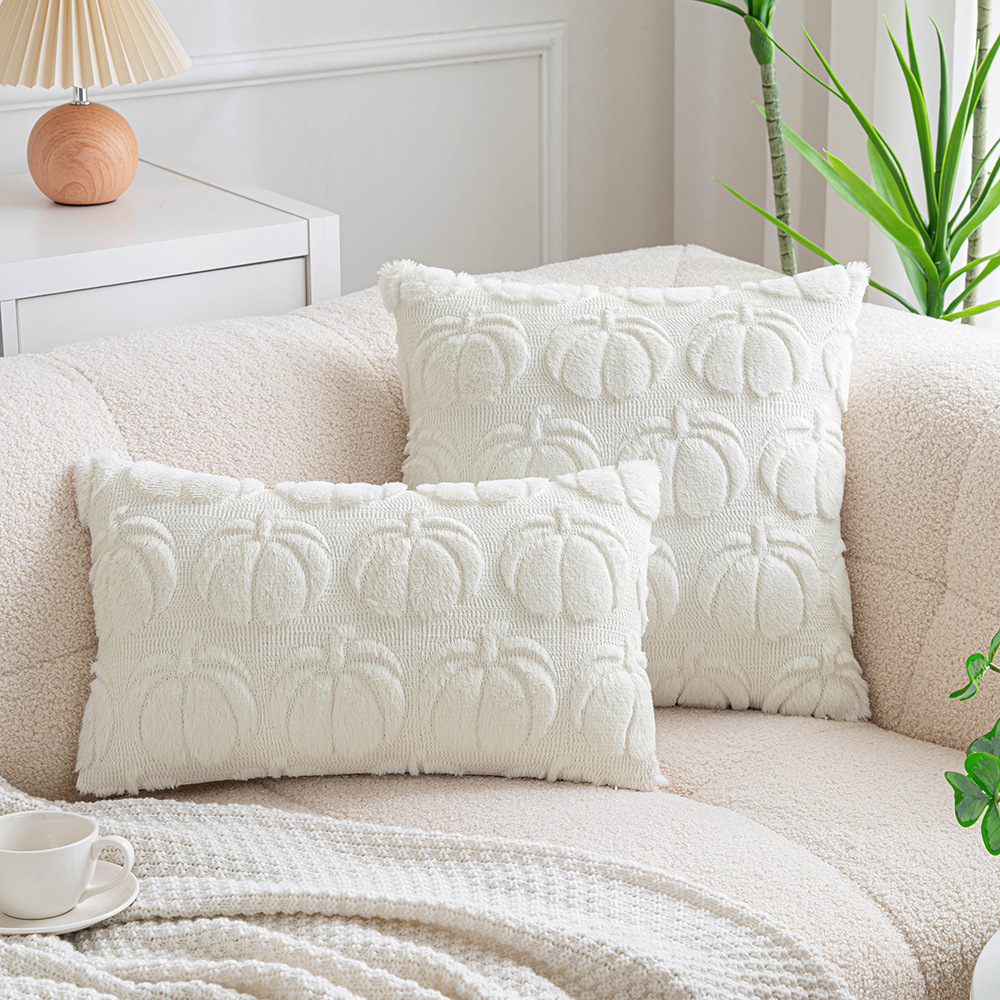 Poszewka na poduszkę pluszową z haftowaną dynią na Halloween Cojines Prosta poszewka na zagłówek Poduszka na poduszkę Halloween impreza kieszonkowe dzieci: S / Jasno szary