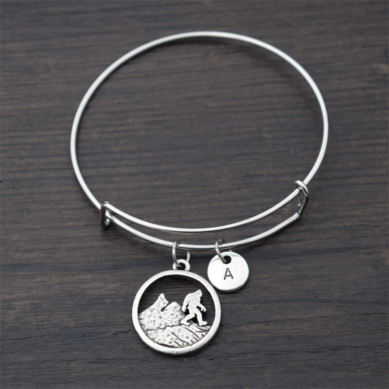 Bigfoot Mountain Bracelet with Letter Pendant Sasquatch Jewelry
