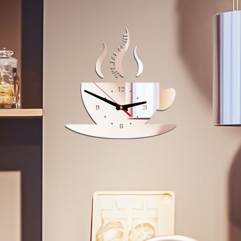 Aimecor-horloge murale 15*30cm | Autocollant mural en acrylique 3D amovible en forme de café, horloge décorative pour miroir diy, 220 3