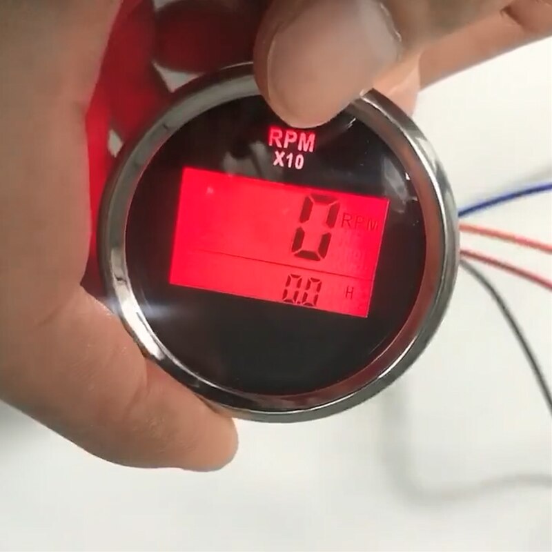 52mm digitala varvräknare 0-9990 rpm motor timmätare lcd-mätare med röd bakgrundsbelysning 9-32v passar för båt bil lastbil motorcykel