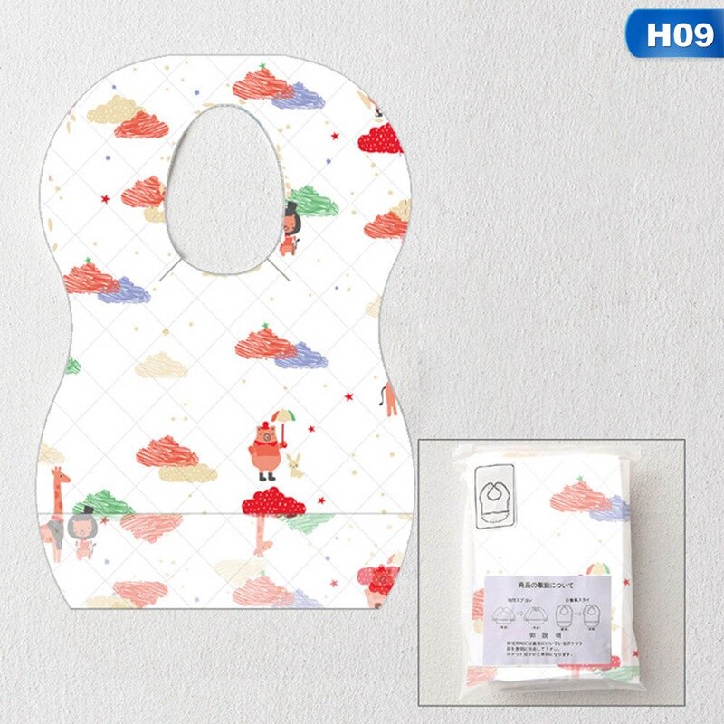 10Pcs/Lot Disposable Bibs Portable Baby Toddler Bibs Feeding Saliva Apron Paper Bibs Child Kids Waterproof Non-Woven Fabric Bibs: H09