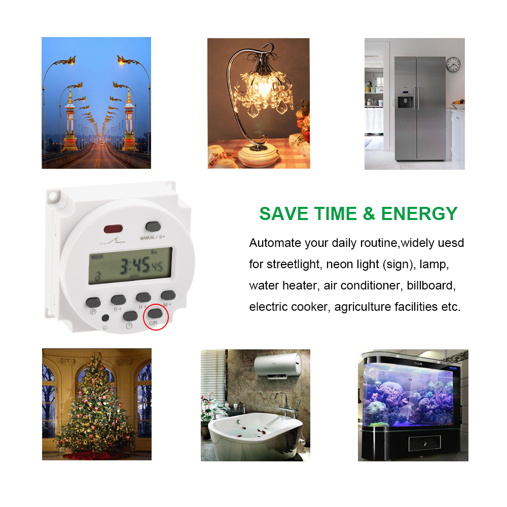 1 Second Interval 12V 24V 110V 220V Digital LCD Timer Switch 7 Days Weekly Programmable Time Relay Programmer CN101S