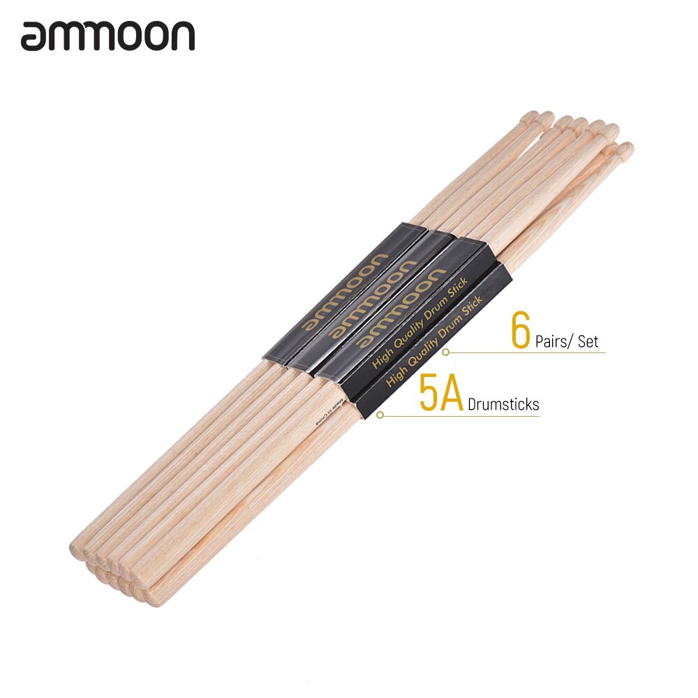 Baquetas de madera ammoon, 6 pares de baquetas de batería de 5A/7A, conjunto de instrumentos de percusión de madera de Arce, accesorios