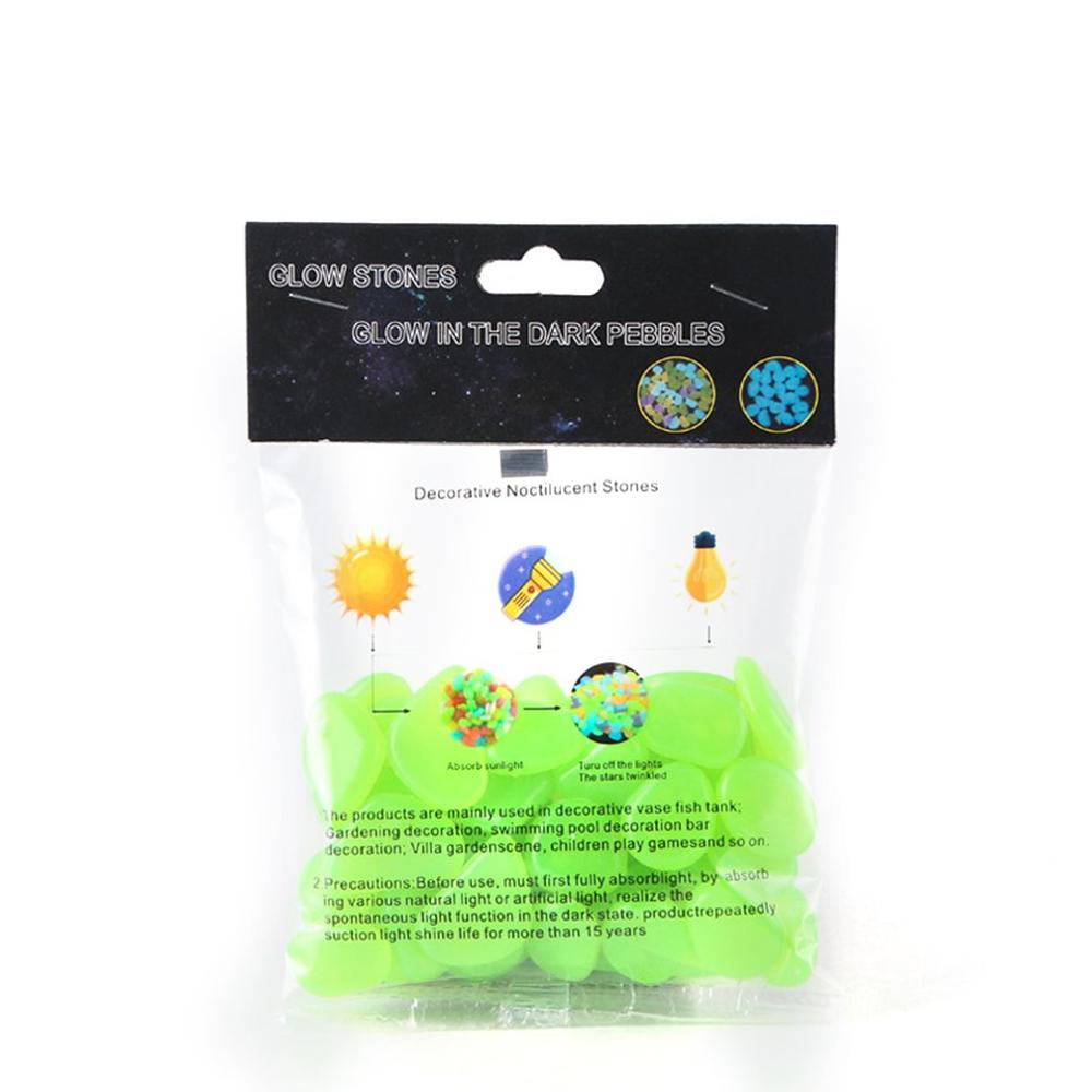 50 pçs cor artificial luminosa pedra fluorescente pedra brilhante inglês completo saco embalagem tanque de peixes paisagismo: green