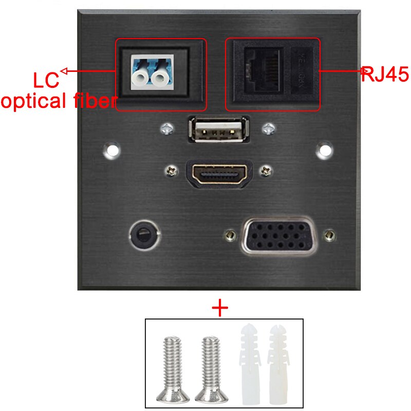 Enchufe Multimedia oxidación de aleación de aluminio cepillado, Panel 2 RJ45/TV/fibra óptica/BNC USB HDMI VGA 3,5 MM, conector Jack: LC-RJ45-B