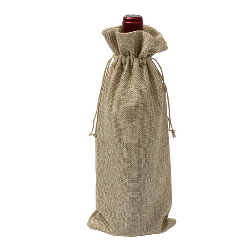 Rustic Linen Drawstring Wine Bottle Cover Wedding Party Decor Set Wine Bag Packaging Bag Carrier For Gifting And Decorating