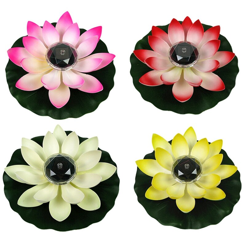 Solar Powered LotusFlower Floating LED Lights Garden Pool Landscape Decors