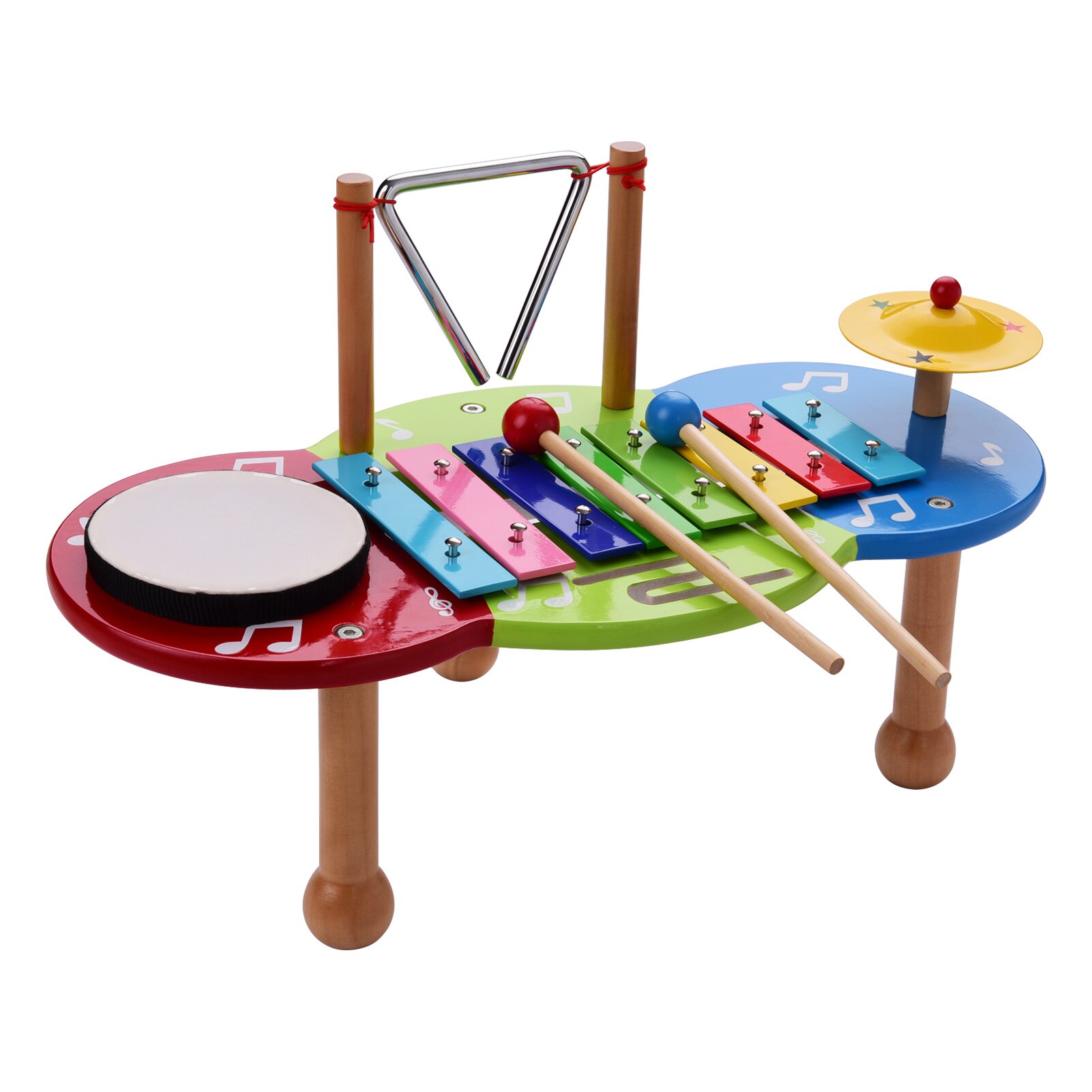 ammoon Kids Percussion Instrument Set Percussion Drum + Iron Cymbal + Xylophone + Triangle Set
