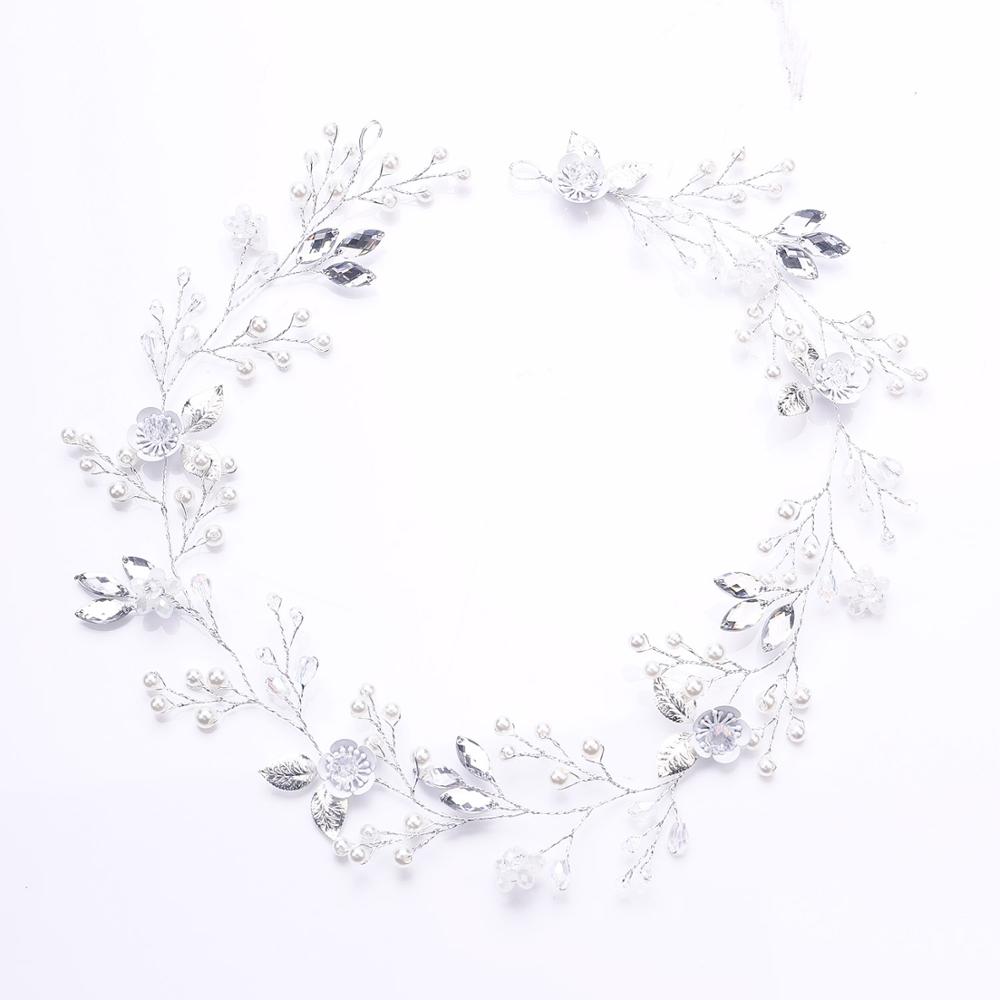 Rent stille bryllupstilbehør hår vinranke sølv blomster elegante krystallperler hodeplagg brudepynt for kvinner