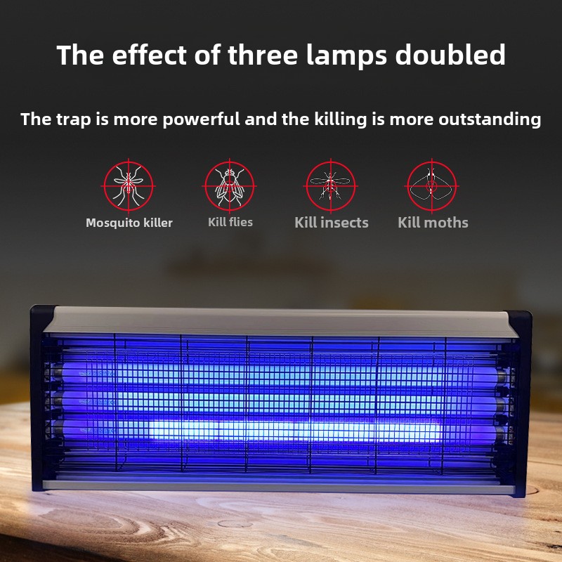 Lámpara antimosquitos de descarga eléctrica de 3 tubos, eficiente y silenciosa, 15/30/60W, luz LED repelente de mosquitos para interiores y hogares y restaurantes