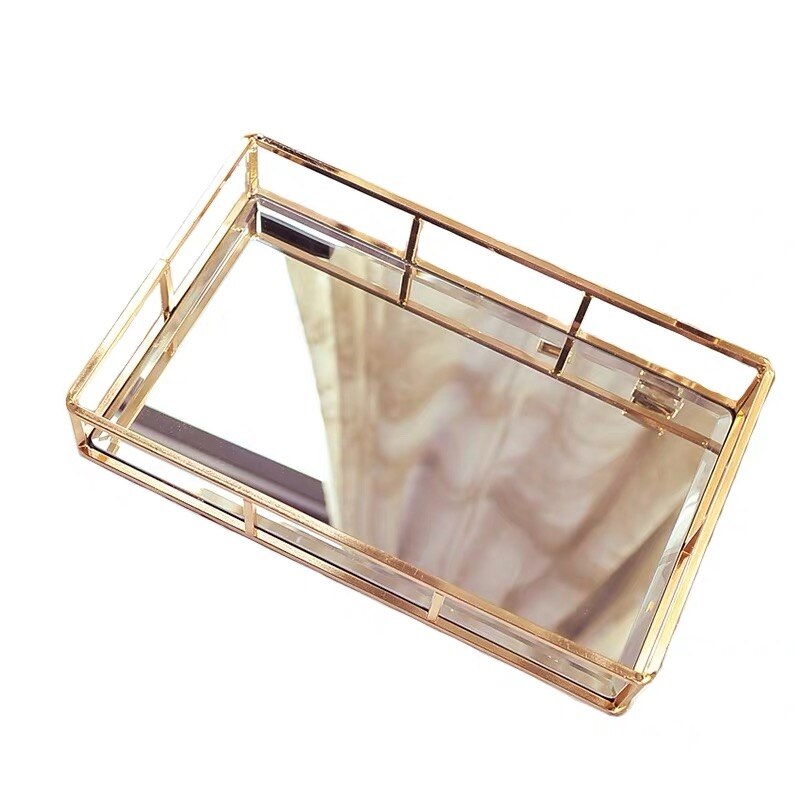 Jahrgang Metall Glas Lagerung Kasten Gold Tablett Schmuck Kosmetik Anzeige Boxen Kosmetik Ablage Küche Organizer Wohnkultur