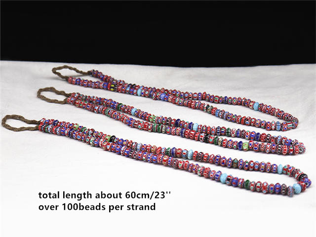 TSB0003 Nepal Antiqued Trade Lampworks Beaded Necklace Colorful Rainbow Disk Beads