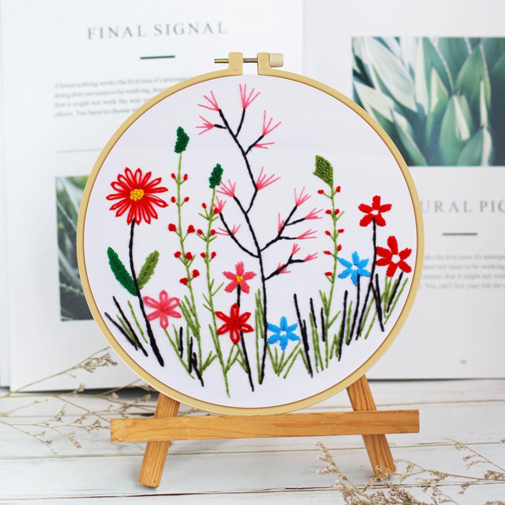 Max Stitch 2-Pc Stamped Cotton Embroidery Kit - Geometric Deer & Bear DIY Wall Art, Beginner Friendly